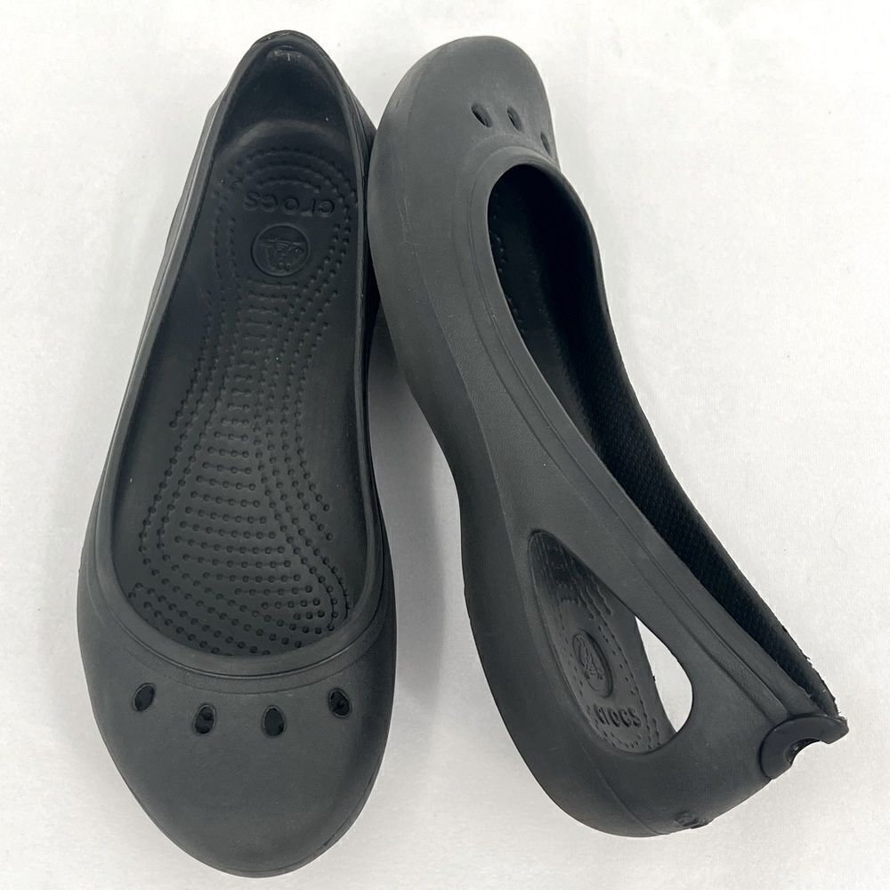 Crocs Kadee Black Cut Out Slip On Ballet Flat Shoes Women's Size 7